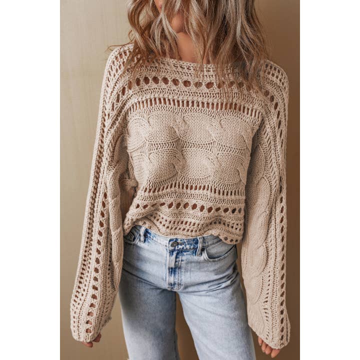 Women Cable Knit Cropped Sweater