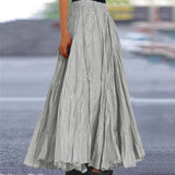 Summer Women's Solid Color A-Line Pleated Maxi Skirt