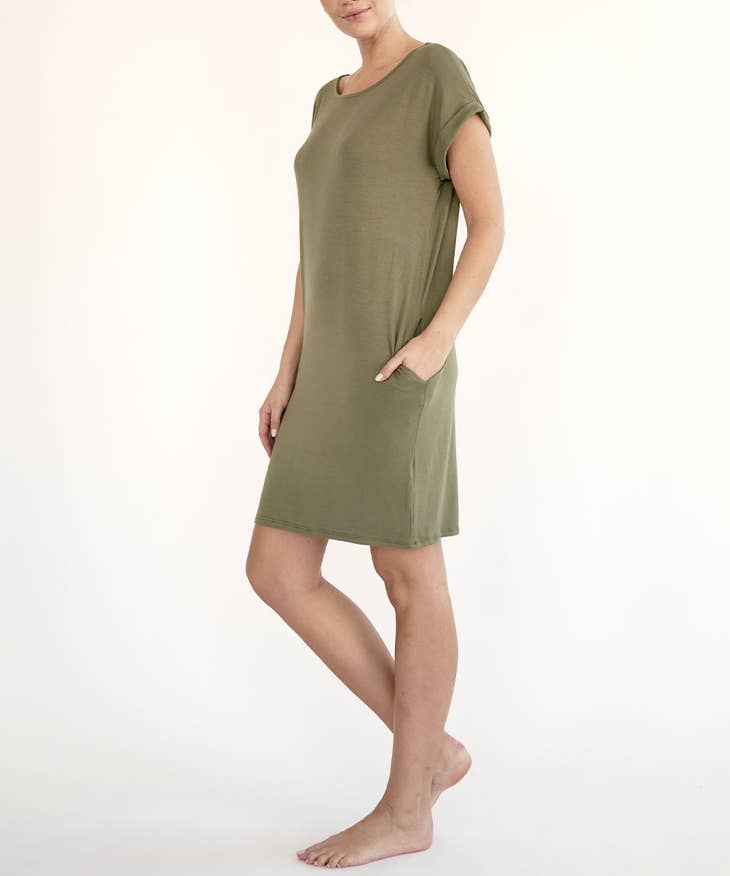 Women Short Sleeve Soft Bamboo Dress with Pockets