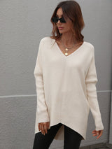 Women V Neck Loose Knit Tunic Sweater