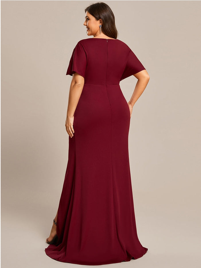 Women Maxi Dress Deep V Neck with Sequin Sleeve Detail Plus Size Evening Dress