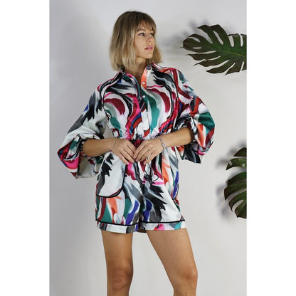 Women Romper Long Sleeve Piping Pocketed