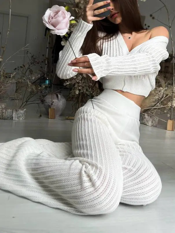 Women Cut Out High Waist Trouser Knit Set