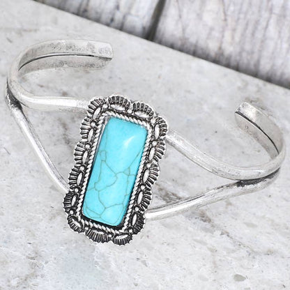 Women Boho Bracelet Cuff Rectangle Turquoise Semi Stone Cuff Bracelet