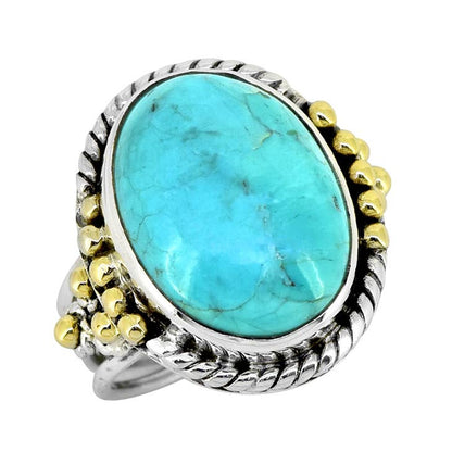 Women Boho Blue Mohave 925 Sterling Silver Brass Bold Ring