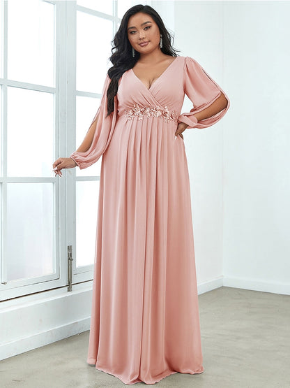 Women Maxi Dress Chiffon Lantern Sleeve Plus Size evening Dress