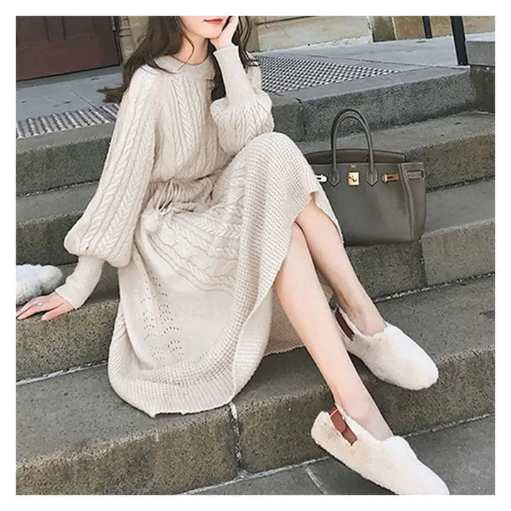 Women Solid Color Twist Knit Sweater Dress