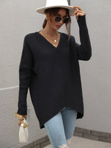 Women V Neck Loose Knit Tunic Sweater