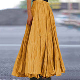 Summer Women's Solid Color A-Line Pleated Maxi Skirt