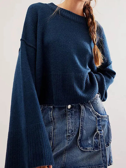 Women Slouchy Flare Sleeve Knit Sweater