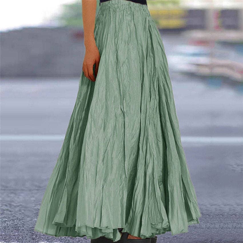 Summer Women's Solid Color A-Line Pleated Maxi Skirt
