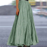 Summer Women's Solid Color A-Line Pleated Maxi Skirt