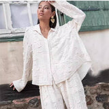 Women Fashionable White Jacquard Co-ord Set: WHITE / L