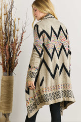Women Sweater Aztec MULTI COLOR AZTEC SWEATER CARDIGAN: BEIGE