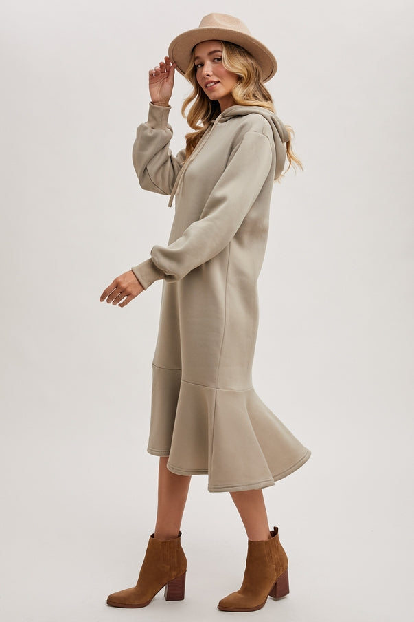 Women Flounce hem Hoodie Sweatshirt Midi Dress