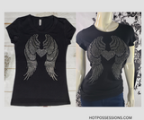 Women Short Sleeve Rhinestone Wings/Heart T Shirt By Bling Bling U Sparkle Girl