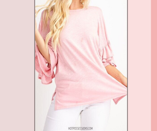 Women Ruffle Sleeve Tunic Top