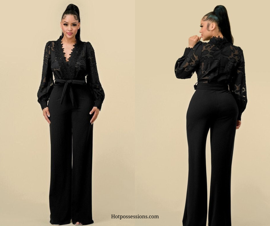 Women Jumpsuit Long Sleeve with Gorgeous lace detail By The Sang