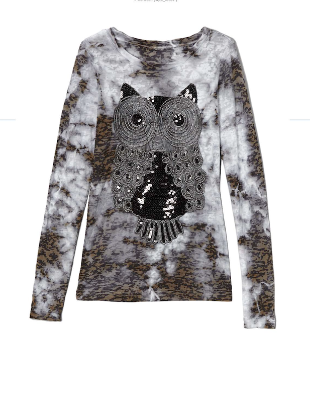 Girls & Juniors and  Long Sleeve Top - Sequin Owl