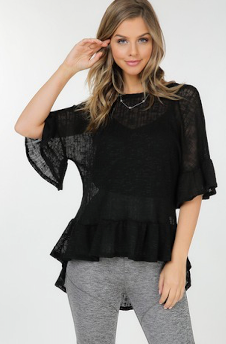 Women Ruffle Short Sleeve Tunic Top