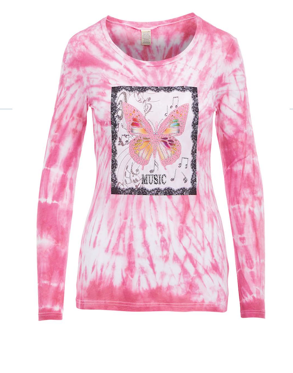 Junior and Girls  Long Sleeve Top - Butterfly/Music