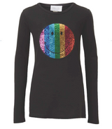 Junior and Girls long sleeve top - Sequin Multi Color Smiley face