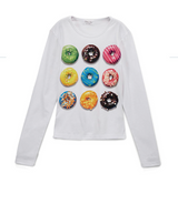 Junior and Girls Long Sleeve Top - Donut Colorful Graphic