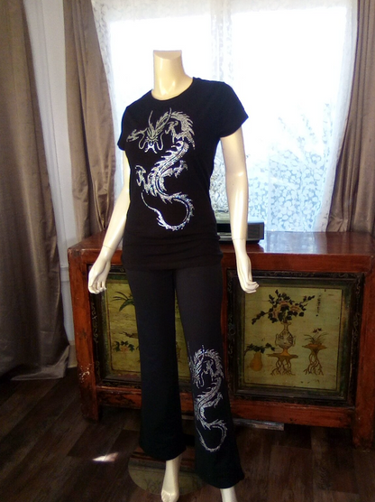 Women & Girls  Short Sleeve Tee- Rhinestone Dragon