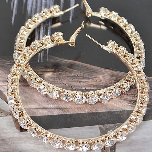 Women Hoop Earrings Gold and Crystal Rhinestone By Bling Bling U Sparkle Girl