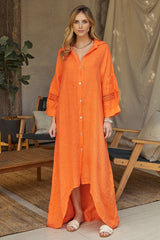 Women Maxi Dress Long Sleeve Linen Puffy Mesh Sleeve