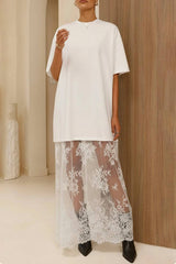 Sheer Lace Overlay Casual Dress
