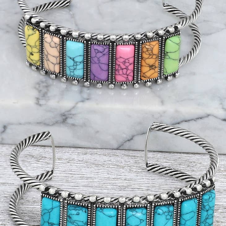 Women Bracelet Western 7 Rectangle Semi Stone Cuff Bracelet Multi Color