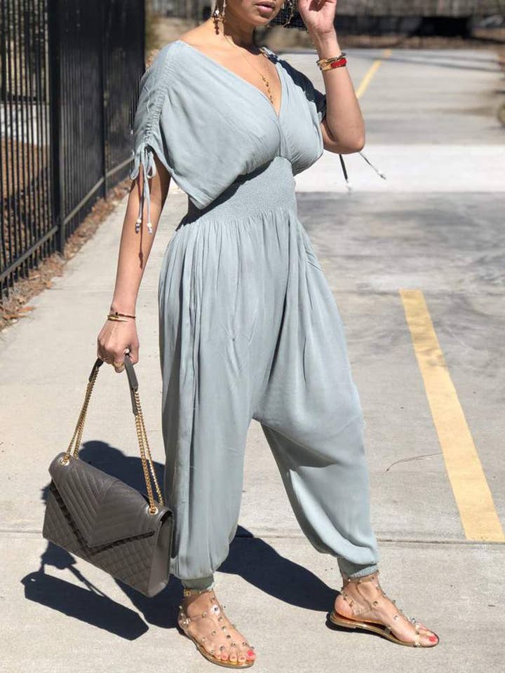 Women V Neck Jumpsuit