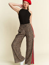 Women Contrast Leopard Red Panel Pant