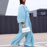 Women Pleated V Neck Pleated Wide Leg Pant