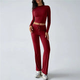 Women Long Sleeve Top and belted long pant