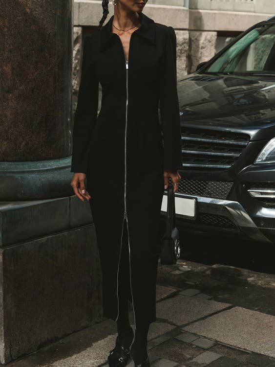 Women Zip Front Maxi Dress