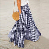 Elegant Plaid High Waist Flared Midi Skirt Women