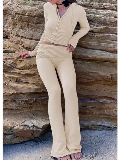 Women Knitted hoodie 2 Piece Set
