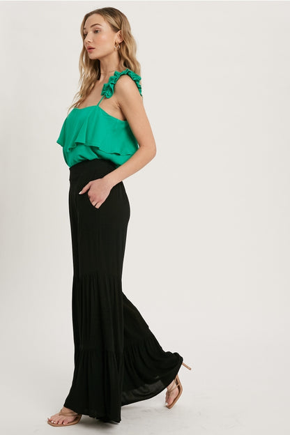 Women tiered ruffle high waisted wide-leg pant by Bluivy