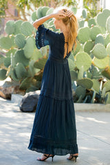 Women V- Neck Lace trim Maxi Dress By Bluivy
