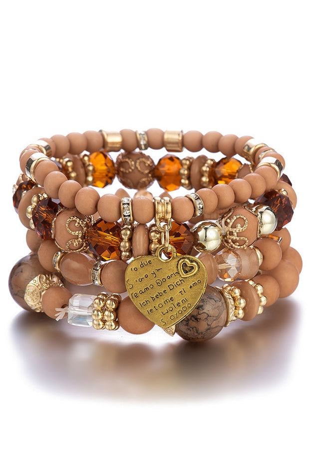 Women Bohemian Multi-Layer Crystal Heart Bead Bracelet