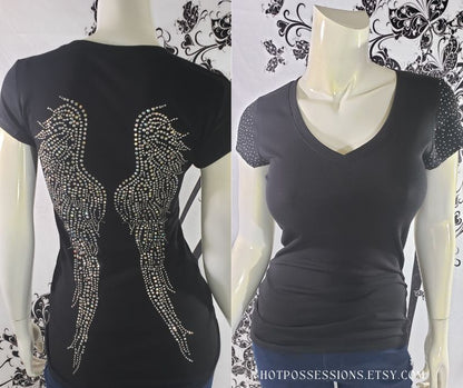 Women Tees Amazing Rhinestone Wings ! By Bling Bling U Sparkle Girl