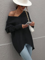 Women V Neck Loose Knit Tunic Sweater