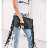 Women Lita Convertible Leather Clutch Cross Body with Fringe Tote
