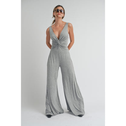 Women Jumpsuit Heather Jersey Cinched Front By Peace Love Line