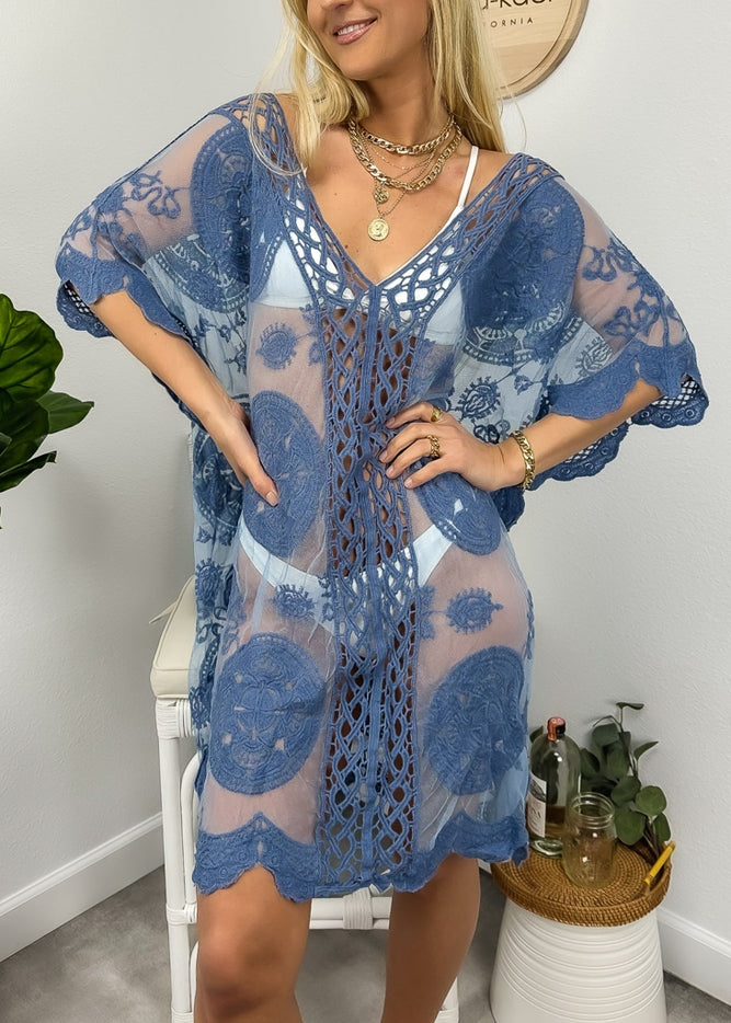 Women Tunic Dress Cover Up Lace Crochet Sheer By Ann Kaci