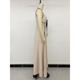 French Contrast Trim Tie-Waist Sleeveless Dress