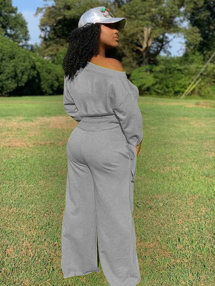 Women Solid Color Long Sleeve Fleece 2 piece Set