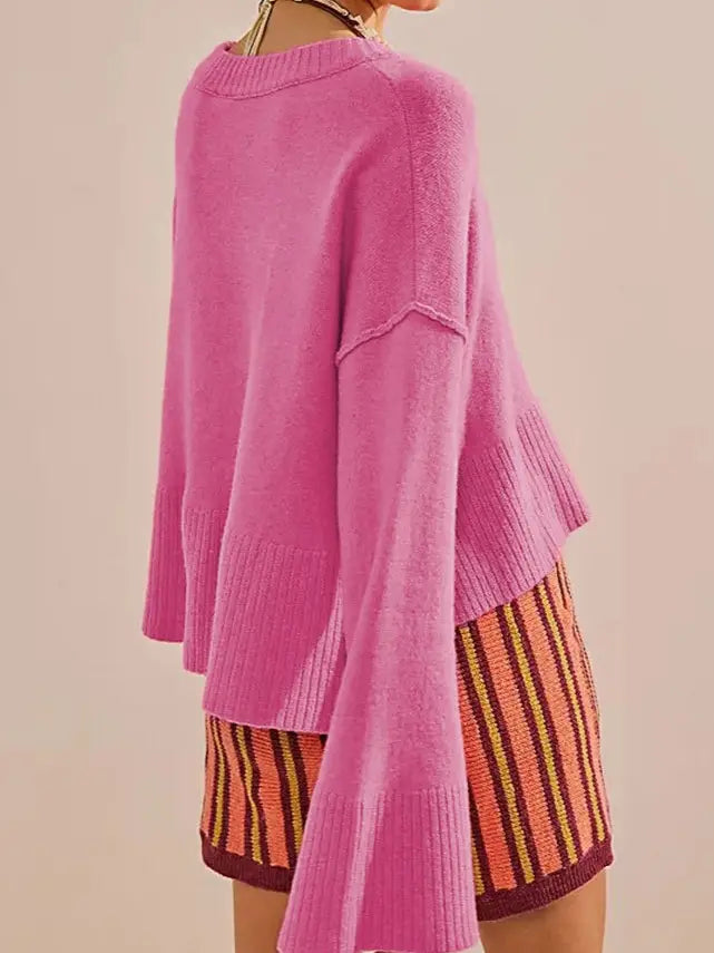 Women Slouchy Flare Sleeve Knit Sweater